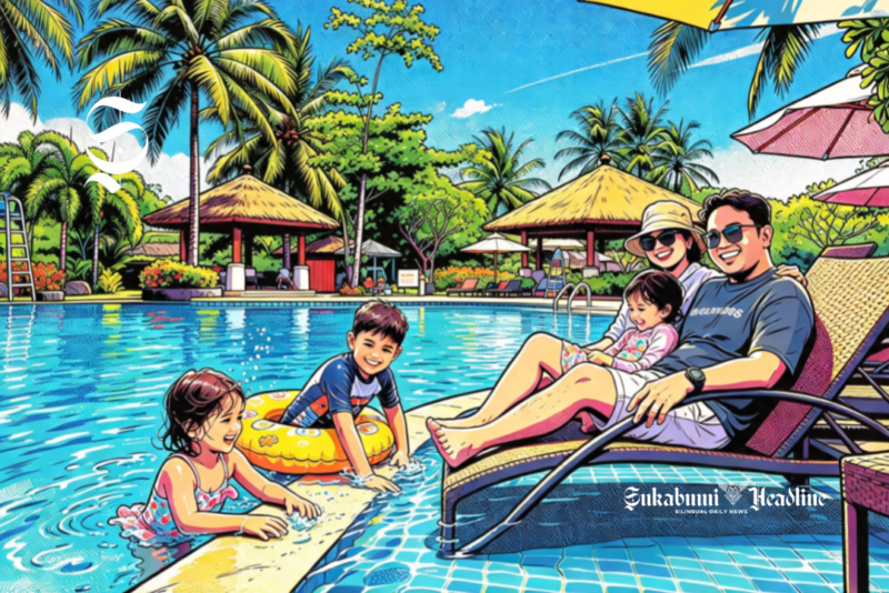 Ilustrasi keluarga berwisata ke kolam renang - sukabumiheadline.com