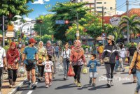 Ilustrasi orang-orang sedang mengikuti car free day dengan berjalan kaki santai di jalan raya - sukabumiheadline.com