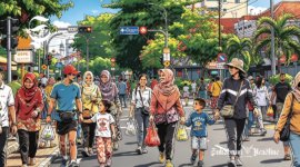 Ilustrasi orang-orang sedang mengikuti car free day dengan berjalan kaki santai di jalan raya - sukabumiheadline.com