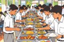 Ilustrasi pelajar sedang mengambil makan secara prasmanan - sukabumiheadline.com