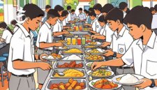Ilustrasi pelajar sedang mengambil makan secara prasmanan - sukabumiheadline.com