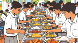 Ilustrasi pelajar sedang mengambil makan secara prasmanan - sukabumiheadline.com
