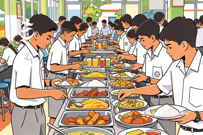 Ilustrasi pelajar sedang mengambil makan secara prasmanan - sukabumiheadline.com