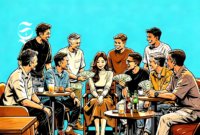 Ilustrasi perempuan dikelilingi laki-laki - sukabumiheadline.com