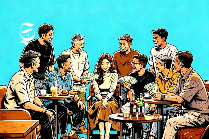 Ilustrasi perempuan dikelilingi laki-laki - sukabumiheadline.com
