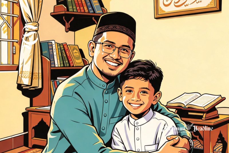 Ilustrasi pria dewasa memeluk anak laki-laki - sukabumiheadline.com