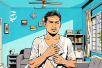 Ilustrasi seorang pria berkeringat di dalam ruangan - sukabumiheadline.com