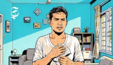 Ilustrasi seorang pria berkeringat di dalam ruangan - sukabumiheadline.com
