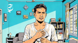 Ilustrasi seorang pria berkeringat di dalam ruangan - sukabumiheadline.com
