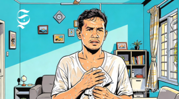 Ilustrasi seorang pria berkeringat di dalam ruangan - sukabumiheadline.com