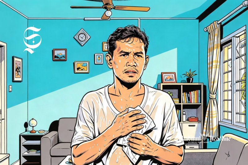 Ilustrasi seorang pria berkeringat di dalam ruangan - sukabumiheadline.com