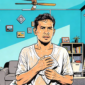 Ilustrasi seorang pria berkeringat di dalam ruangan - sukabumiheadline.com