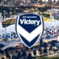 Logo Melbourne Victory FC dengan latar Melbourne Rectangular Stadium - Ist
