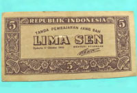 Oeang Republik Indonesia pecahan 5 sen - Ist