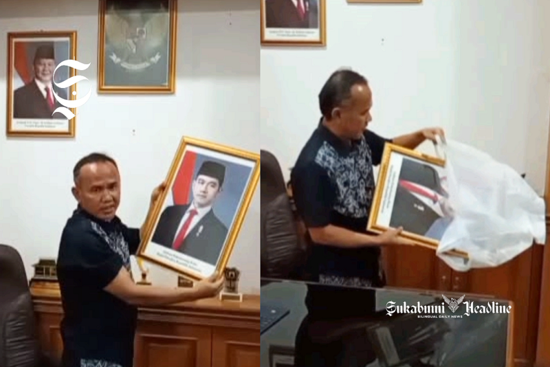 Wakil Ketua DPRD Kota Sukabumi Rojab Asy'ari mencopot foto Wapres Gibran Rakabuming Raka - Dok. Pribadi